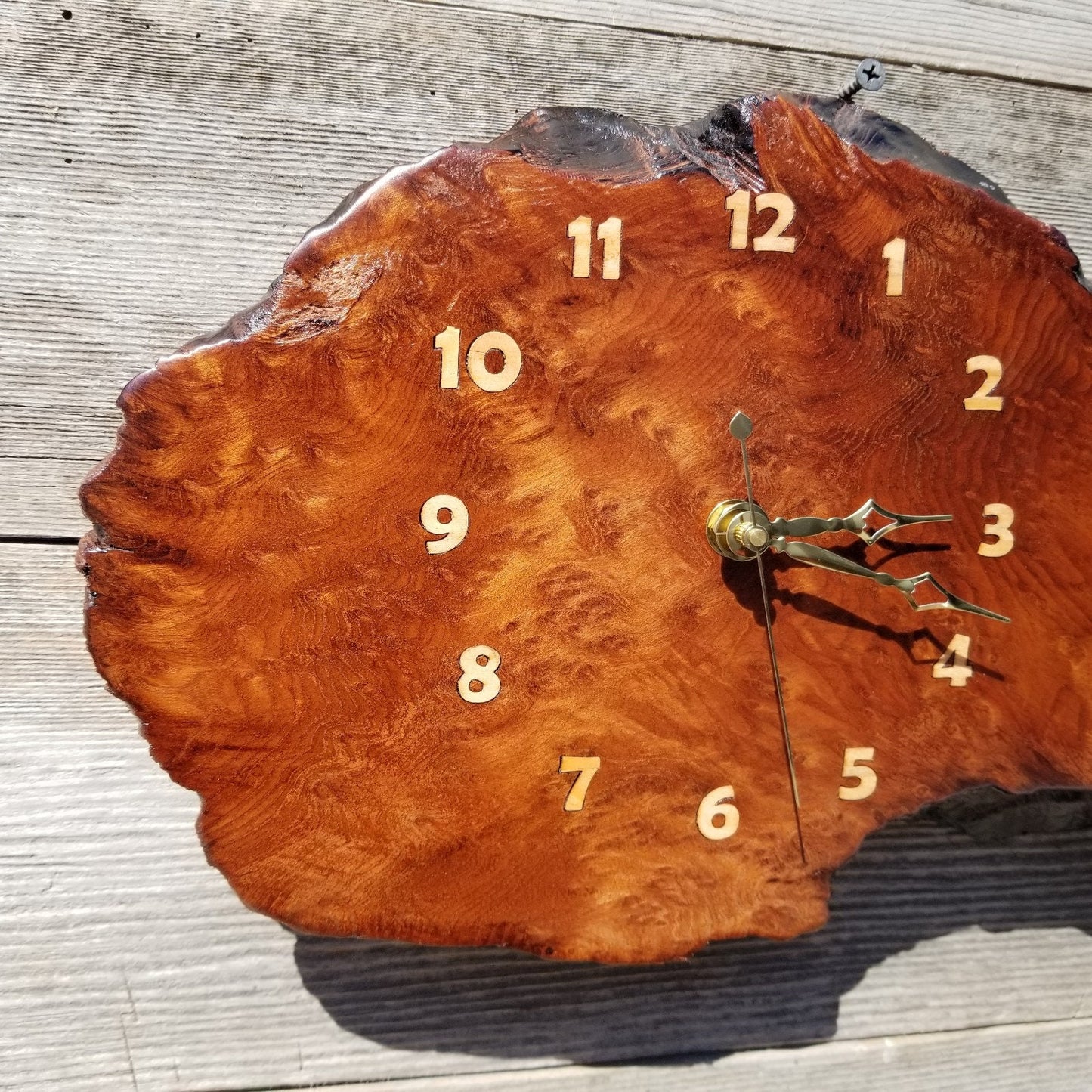 Wood Clock Wall Hanging Redwood Handmade Burl #425 Housewarming Gift Realtor Gift Redwood Burl Wall Clock Small