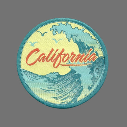 California Patch – CA Waves Birds Souvenir – Travel Iron On Applique CO Patch Embellishment 2.5" Circle Woven Badge Emblem