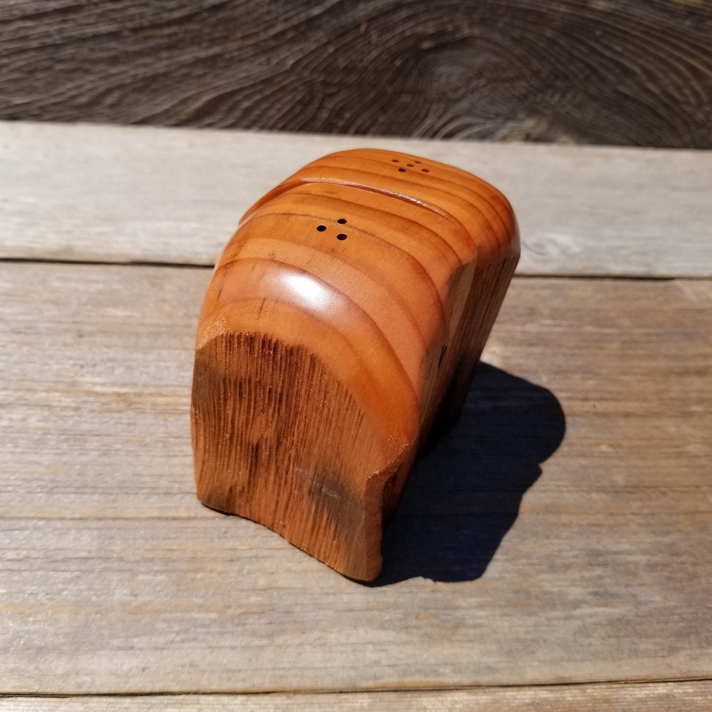 Rustic Wood Salt and Pepper Shakers Set 2 Tone Handmade #479 California Redwood Souvenir Housewarming Gift