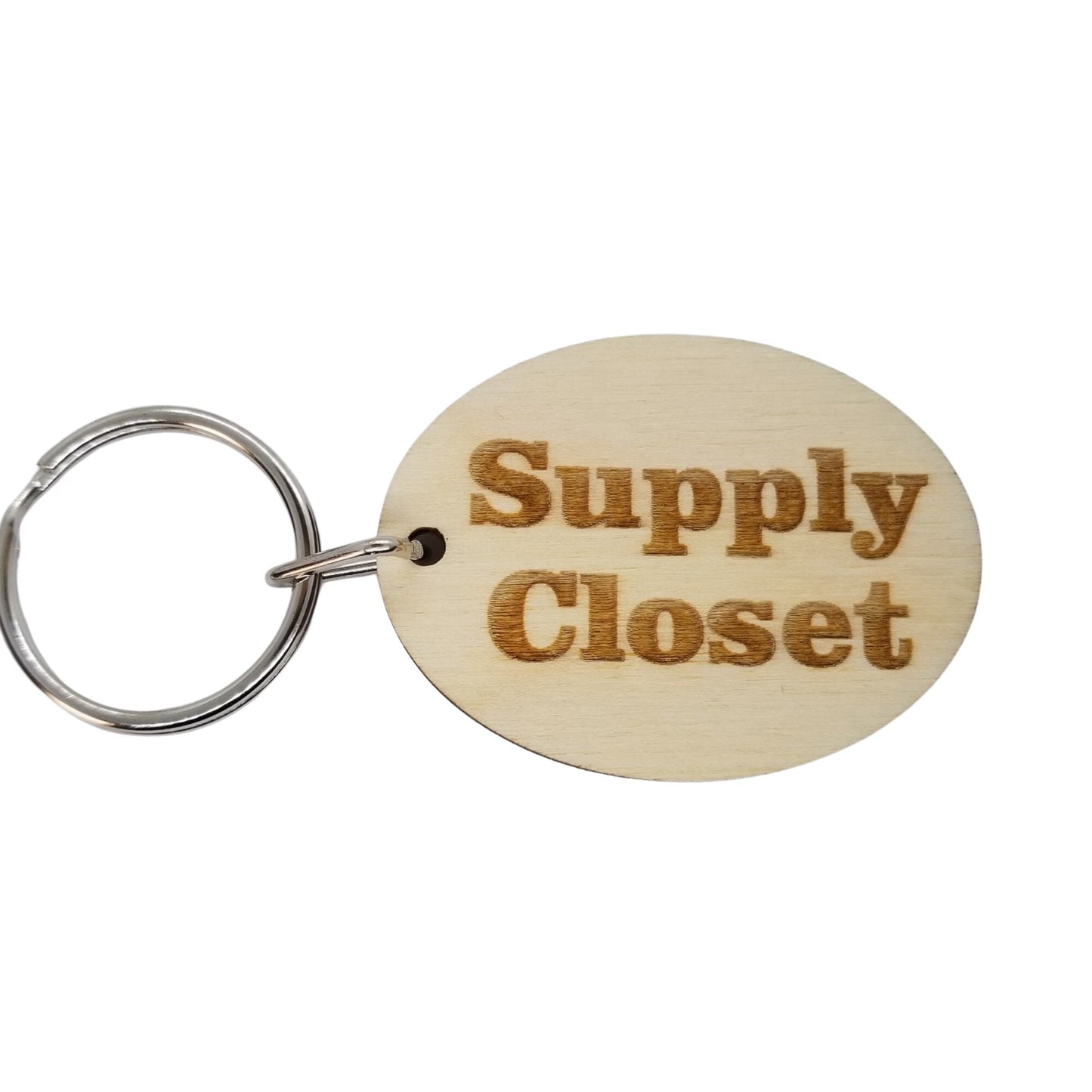 Supply Closet Wood Keychain Key Ring Keychain Gift - Key Chain Key Tag Key Ring Key Fob - Supply Closet Text Key Marker