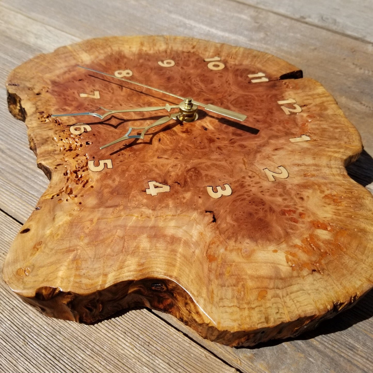 Wood Wall Clock Redwood Clock Handmade Wall Hanging Rustic Wedding Gift Burl Live Edge #426 Anniversary 2 Tone Mini