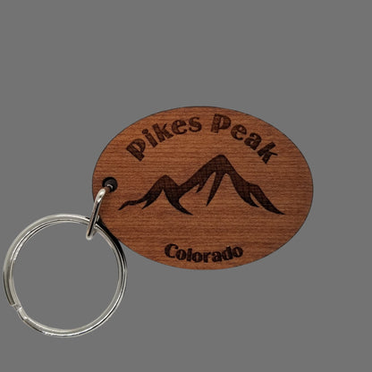 Pikes Peak Keychain Colorado Mountains Handmade Wood Keyring Souvenir CO Ski Resort Skiing Pike National Forest Travel Gift Tag Key Ring