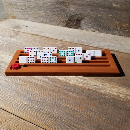 Domino Rack Tray Holder Holds 25 Dominoes Game California Redwood Souvenir Domino Accessory Train Pocket Mexican Train Chicken Foot Wood Lg