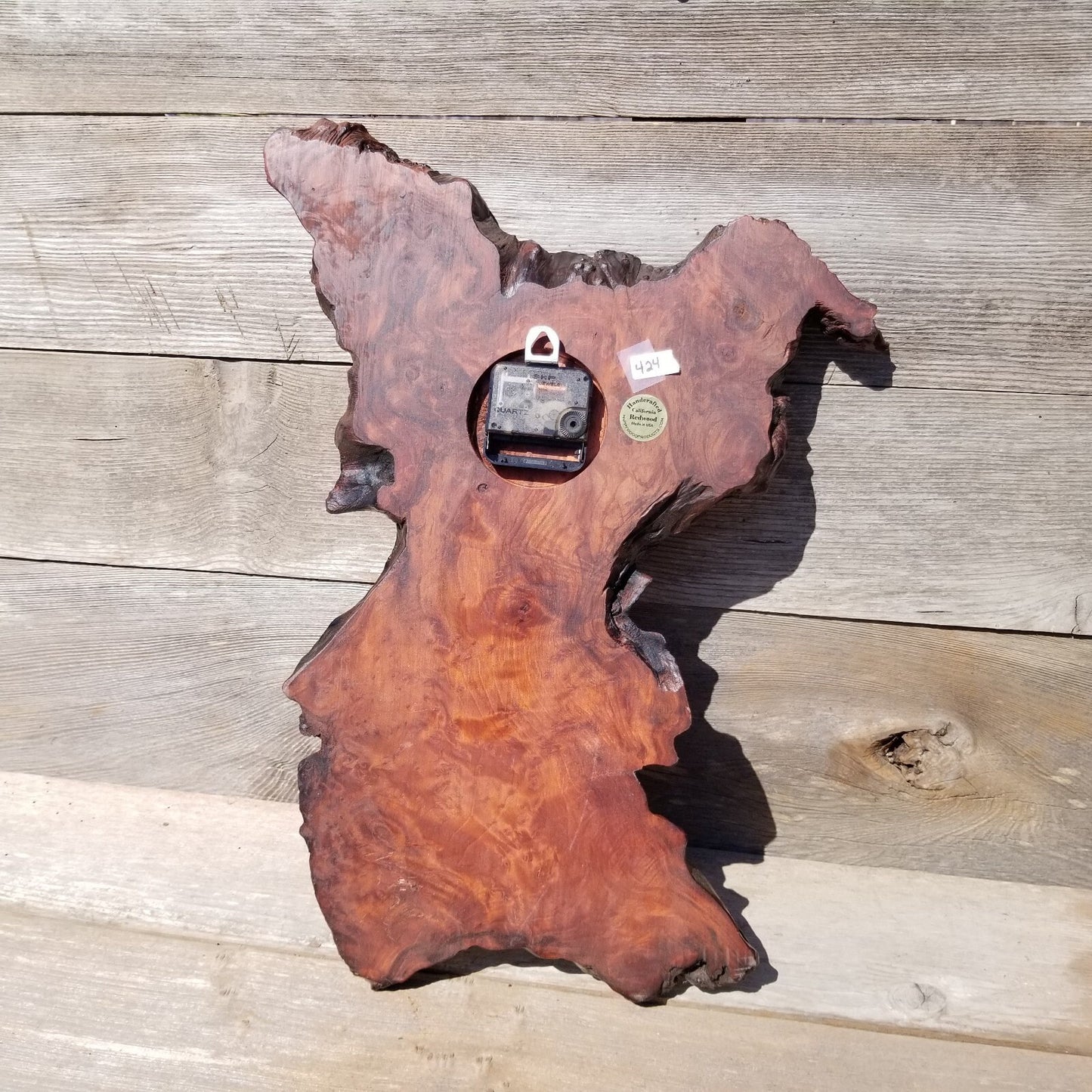 Wood Clock Wall Hanging Redwood Handmade Burl #424 Redwood Burl Wall Clock Small Father Dad Gift Mother Mom Gift