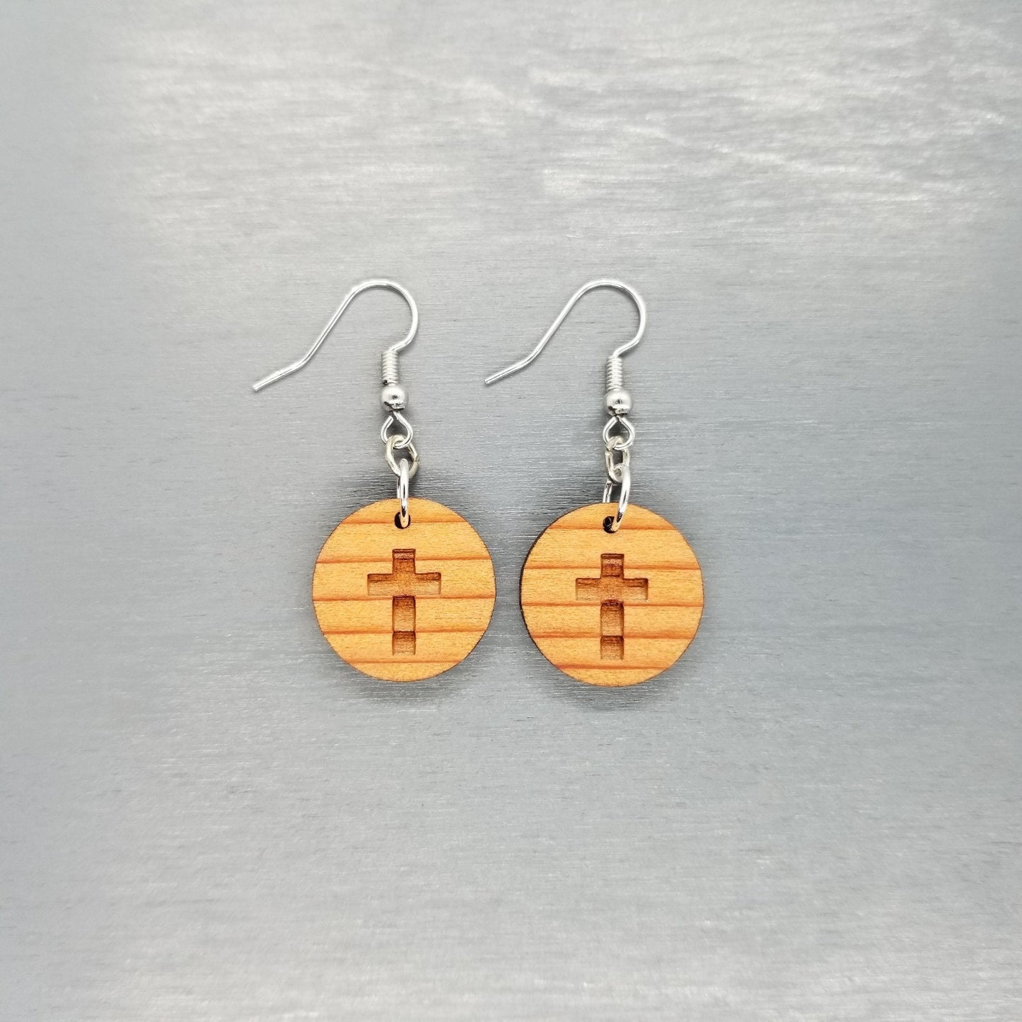 Redwood Earrings - Cross Wood Earrings - California Redwood Dangle Earrings - CA Souvenir Keepsake - Wood Gift Women Engraved