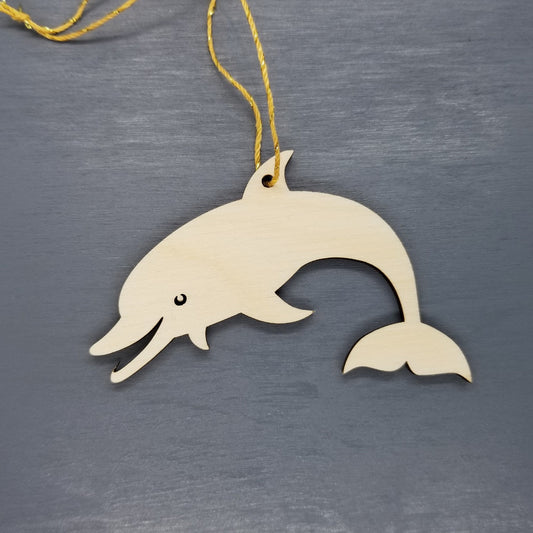 Dolphin Ornament - Handmade Wood Ornament - Smiling Dolphin Horizontal - Christmas Ornament 3 Inch