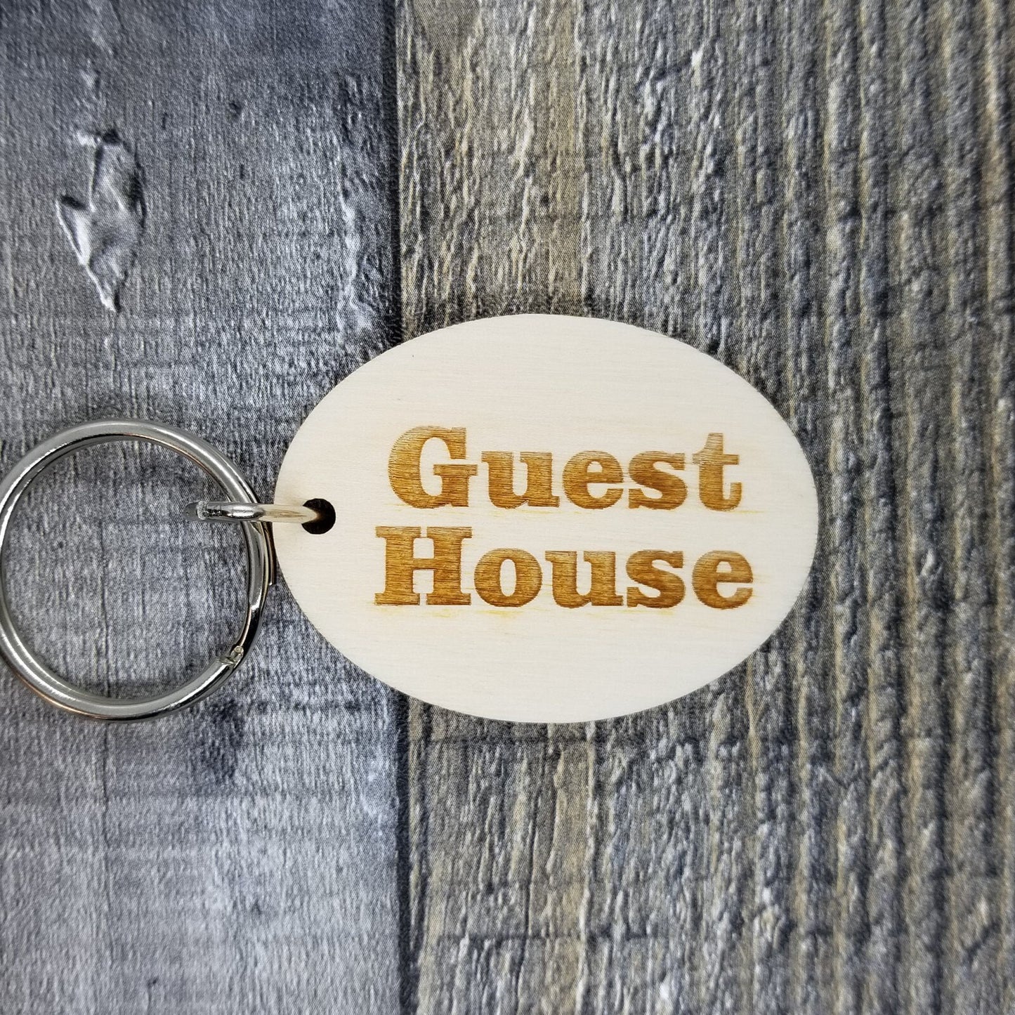 Guest House Wood Keychain Key Ring Keychain Gift - Key Chain Key Tag Key Ring Key Fob - Guest House Text Key Marker