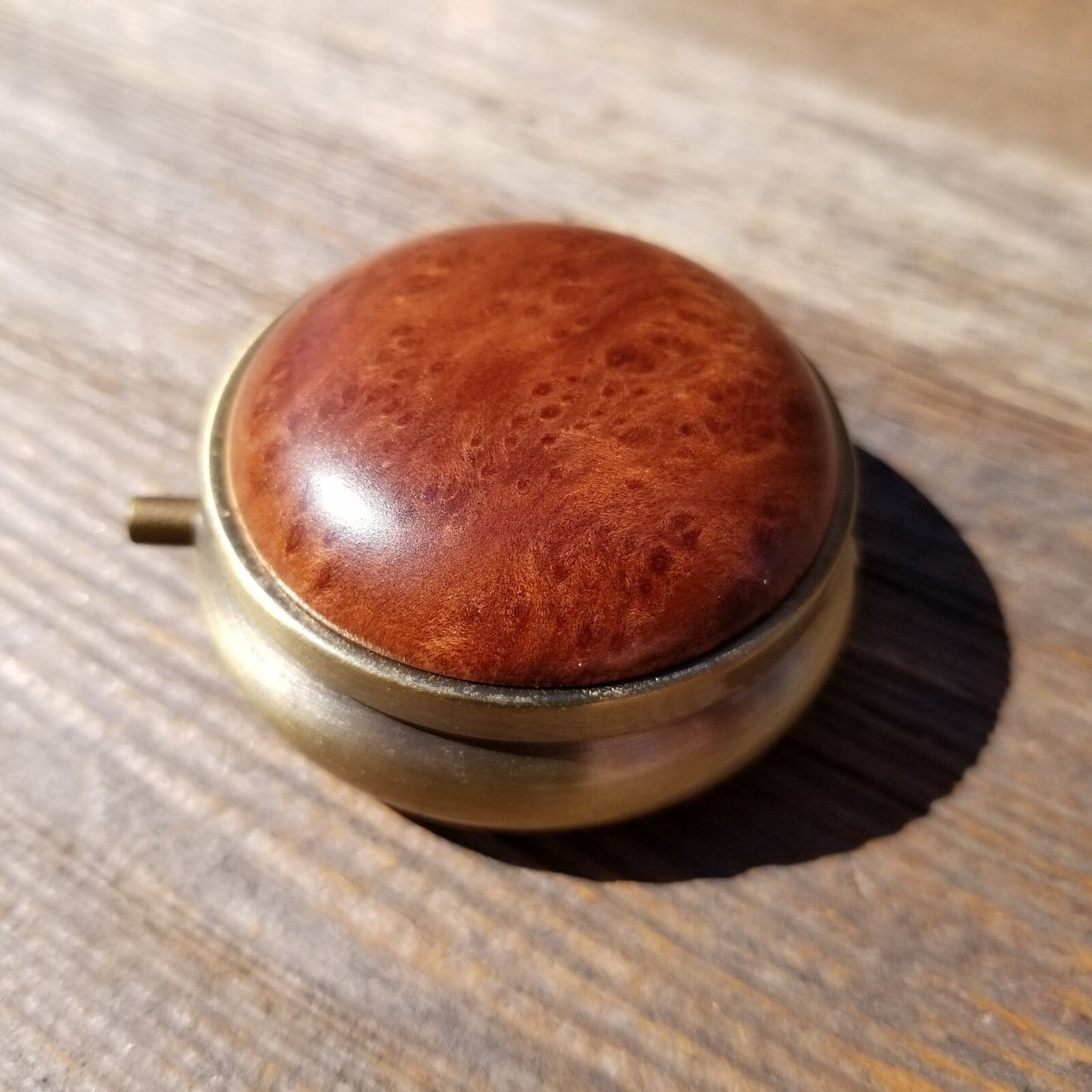 Redwood Pill Box 3 Sections Handmade Top California Burl Souvenir #422 Memento Mothers Day Gift Antique Bronze