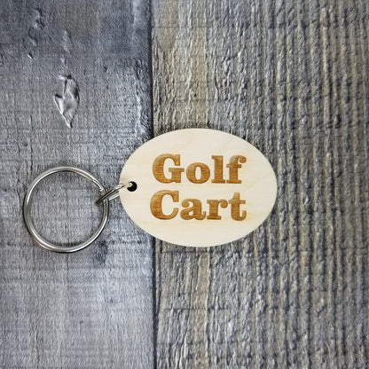 Golf Cart Wood Keychain Key Ring Keychain Gift - Key Chain Key Tag Key Ring Key Fob - Golf Cart Text Key Marker