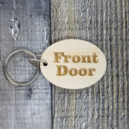 Front Door Wood Keychain Key Ring Keychain Gift - Key Chain Key Tag Key Ring Key Fob - Front Door Text Key Marker