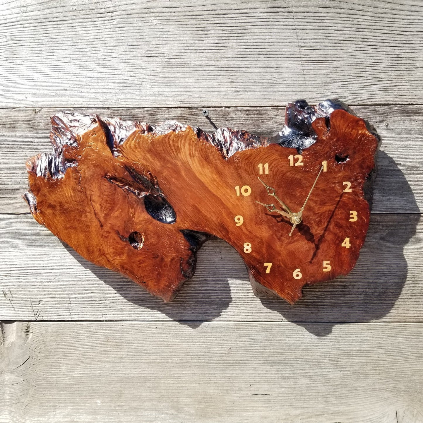 Wood Wall Clock Redwood Clock Handmade Wall Hanging Rustic Wedding Gift Burl Live Edge #429 Anniversary Small