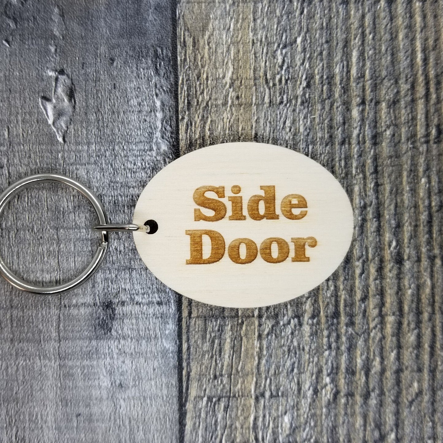 Side Door Wood Keychain Key Ring Keychain Gift - Key Chain Key Tag Key Ring Key Fob - Side Door Text Key Marker