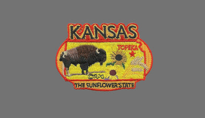 Kansas Patch – KS State Travel Patch Souvenir Embellishment or Applique 3" The Sunflower State Topeka State Capital Buffalo Bison Iron On