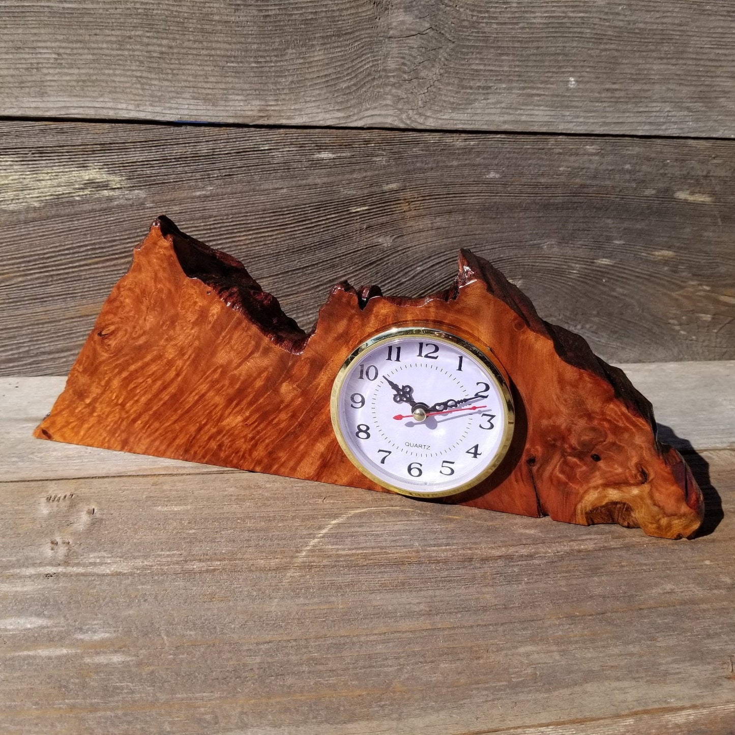 Wood Clock For the Desk or Mantle Handmade California Redwood Burl #560 Table Shelf Birthday Gift Wedding Gift Engagement Gift