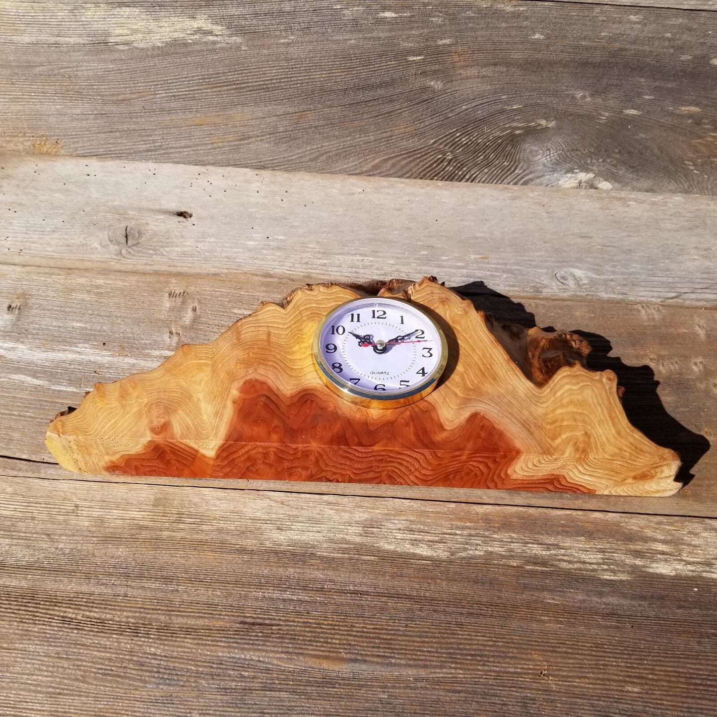 Redwood Wood Clock Redwood Burl Clock Table Shelf Mantle Desk Office #562 2 Tone Sitting Wood Red Wood 5th Anniversary