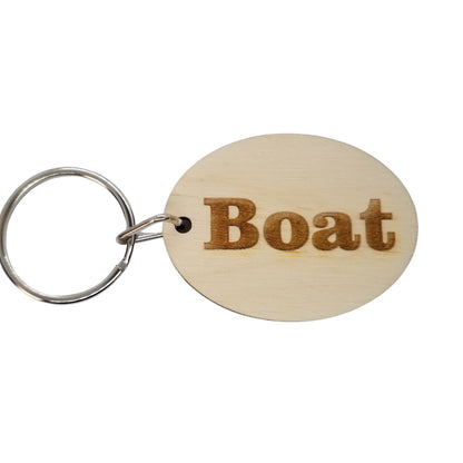 Boat Wood Keychain Key Ring Keychain Gift - Key Chain Key Tag Key Ring Key Fob - Boat Text Key Marker