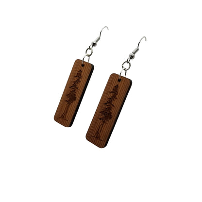 Redwood Earrings - Engraved Tree Rectangle Wood Earrings - California Redwood Dangle Earrings - CA Souvenir Keepsake - Anniversary Gift