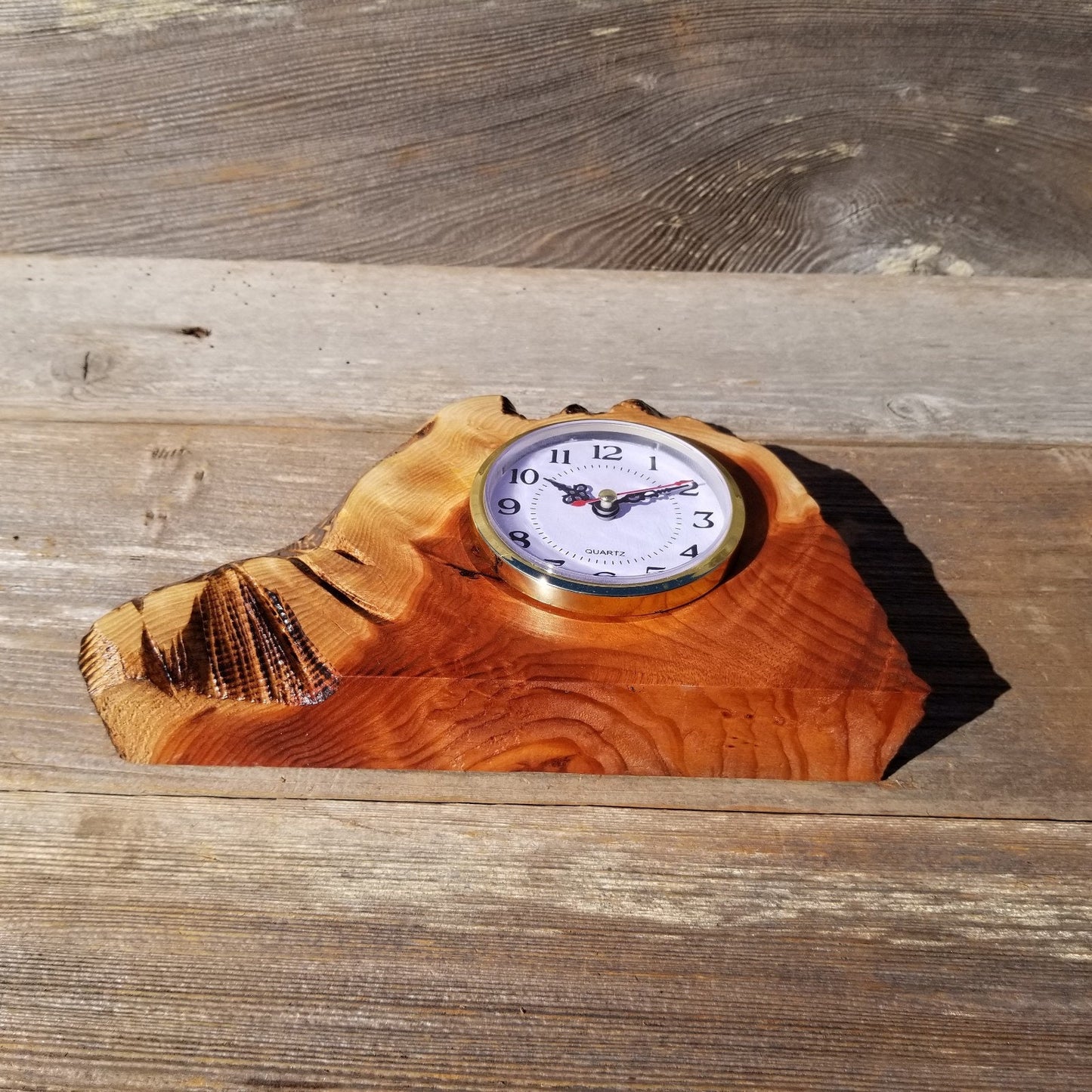 Redwood Wood Clock Redwood Burl Clock Table Shelf Mantle Desk Office #563 2 Tone Sitting Wood 5th Anniversary