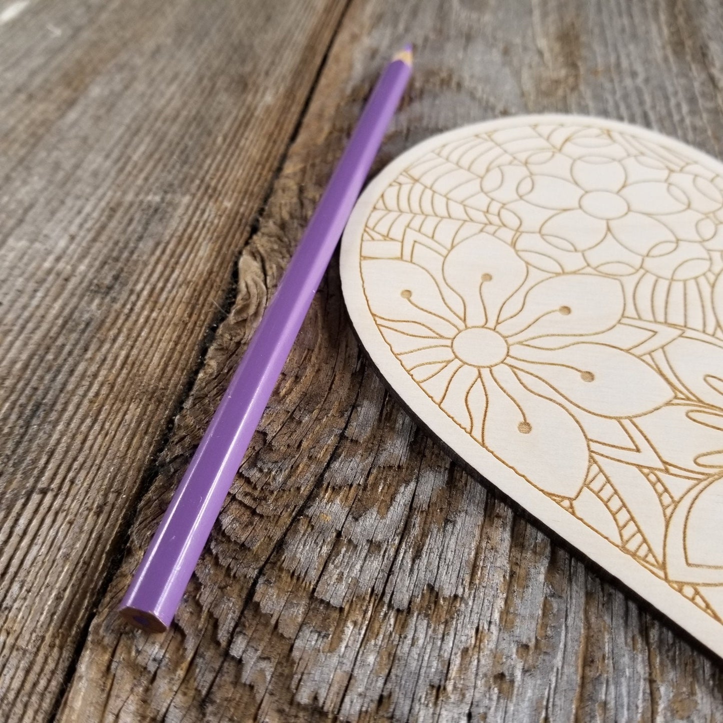 Color Your Own Wood Art ONLY DIY - Wood Trivet - Coloring Project - Craft Supply - Adult Craft Project - Floral Relaxation Gift Heart #2