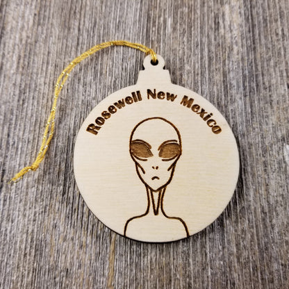 Rosewell New Mexico Alien Christmas Ornament Laser Cut Wood Handmade Made in USA Travel Gift Souvenir Memento NM