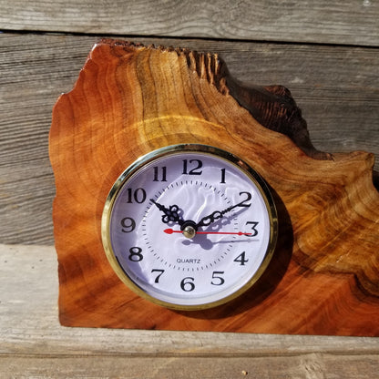 Redwood Wood Clock Redwood Burl Clock Table Shelf Mantle Desk Office #565 2 Tone Sitting Red Wood Anniversary Gift