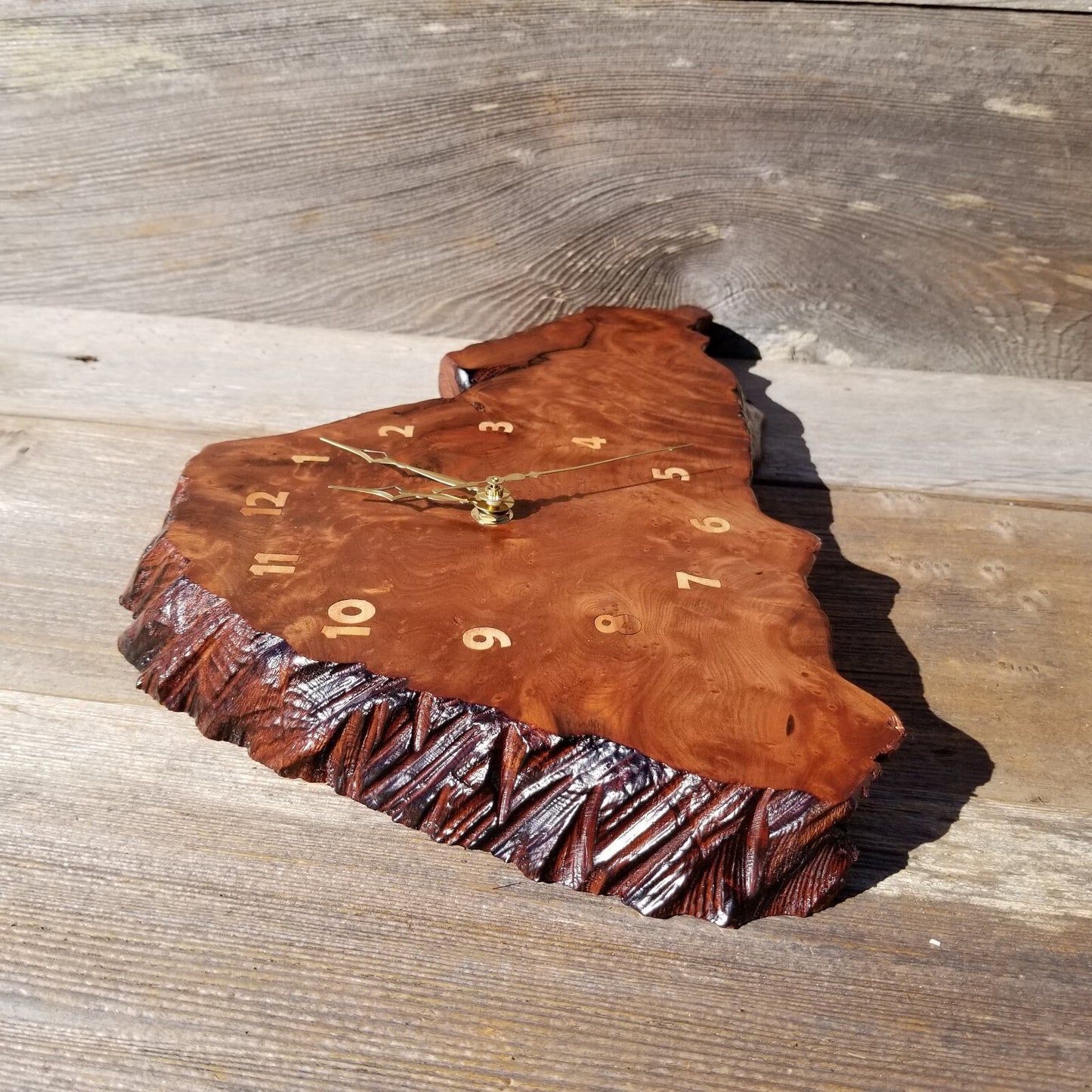 Wood Clock Wall Hanging Redwood Handmade Burl #552 Realtor Gift Redwood Burl Wall Clock Small