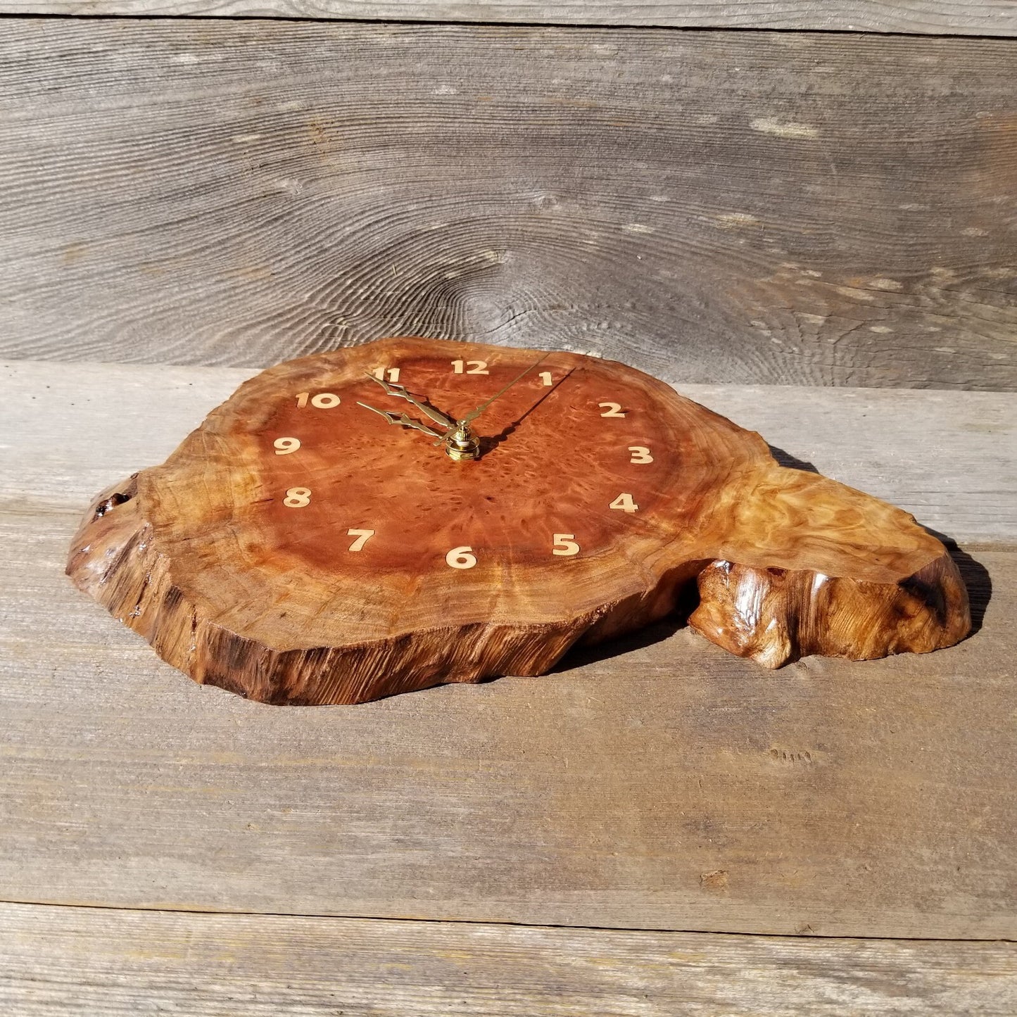 Wood Wall Clock Redwood Clock Handmade Wall Hanging Rustic Wedding Gift Burl Live Edge #551 Anniversary Small Mini