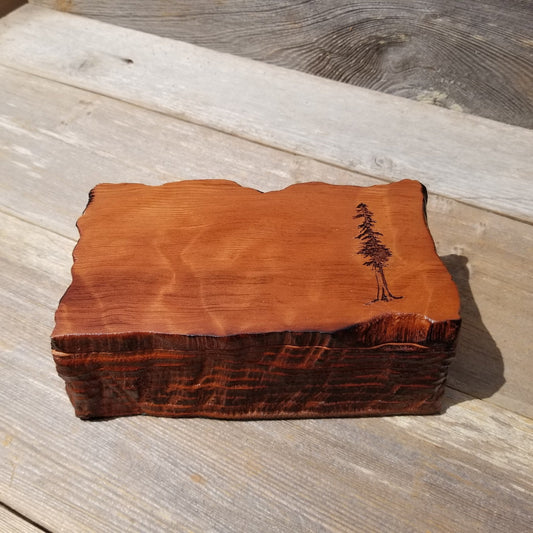 Handmade Wood Box with Redwood Tree Engraved Rustic Handmade Curly Wood #460 California Redwood Jewelry Box Storage Box