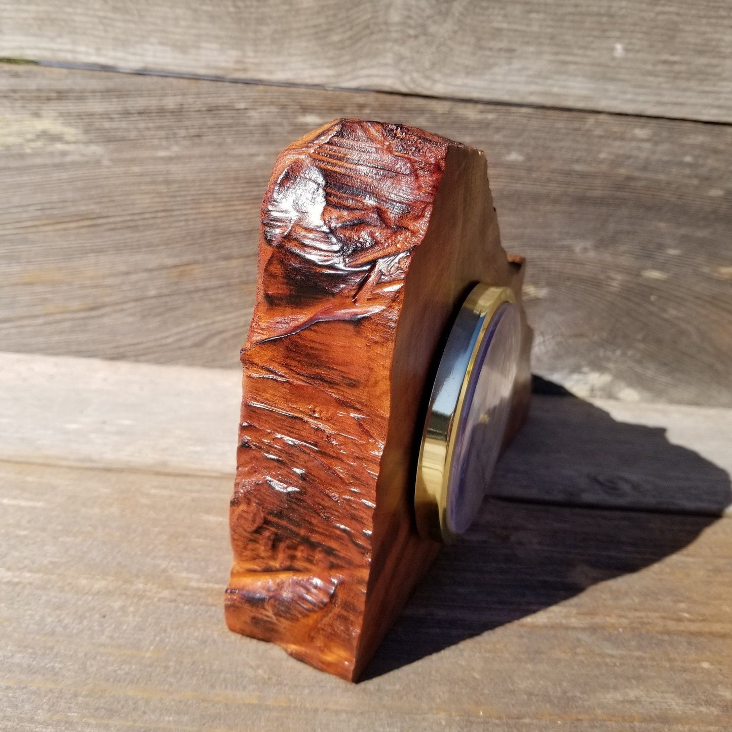 Redwood Wood Clock Redwood Burl Clock Table Shelf Mantle Desk Office #565 2 Tone Sitting Red Wood Anniversary Gift