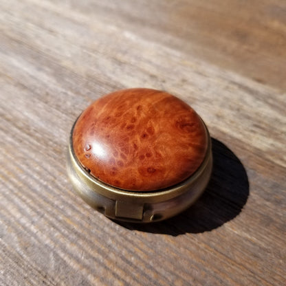 California Burl  Handmade Pill Box 3 Sections Redwood Top #417 Souvenir Memento Rustic Antique Bronze