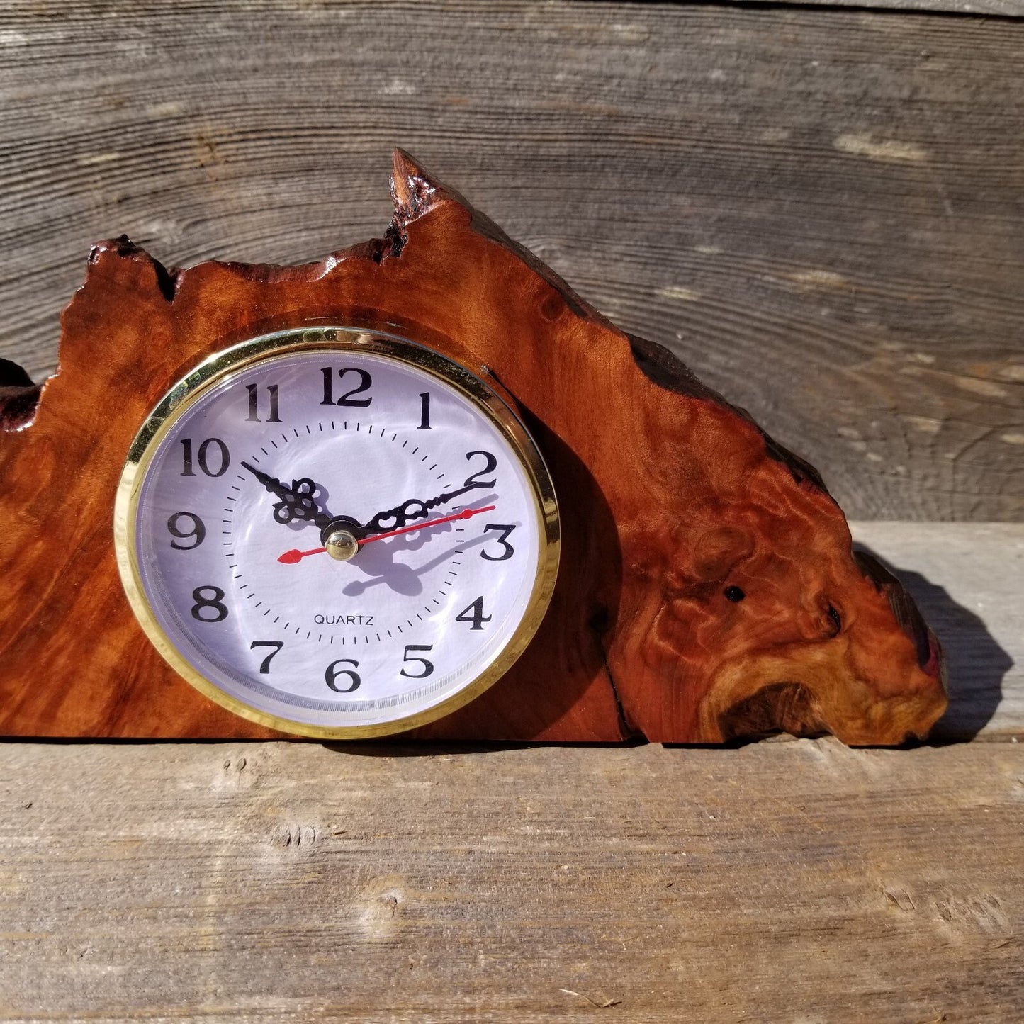 Wood Clock For the Desk or Mantle Handmade California Redwood Burl #560 Table Shelf Birthday Gift Wedding Gift Engagement Gift