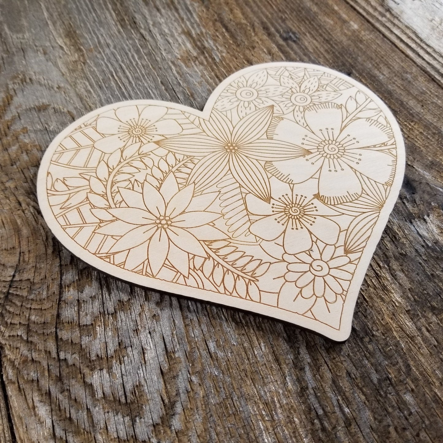 Color Your Own Wood Art ONLY DIY - Wood Trivet - Coloring Project - Craft Supply - Adult Craft Project - Floral Relaxation Gift Heart #1