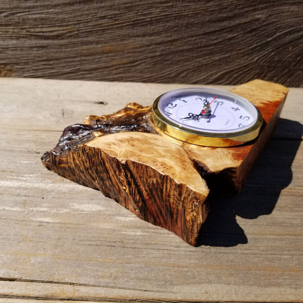 Redwood Burl Wood Clock Mantle Desk Office Gifts for Men 2 Tone