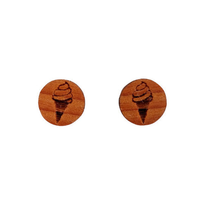 Ice Cream Cone Earrings - Wood Earrings - California Redwood Stud Earrings