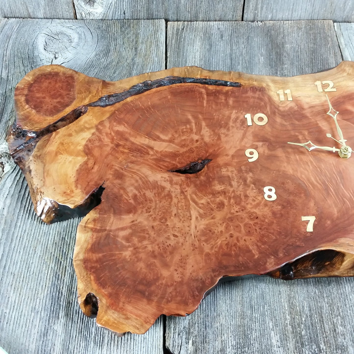 Wood Wall Clock Redwood Burl Handmade Rustic #10