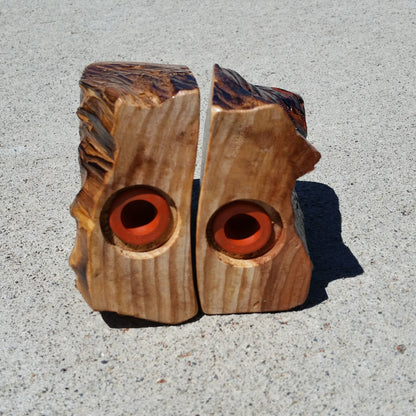 Redwood Salt and Pepper Shakers Set Souvenir California Handmade Unique Shape Handcrafted Wood Set #O