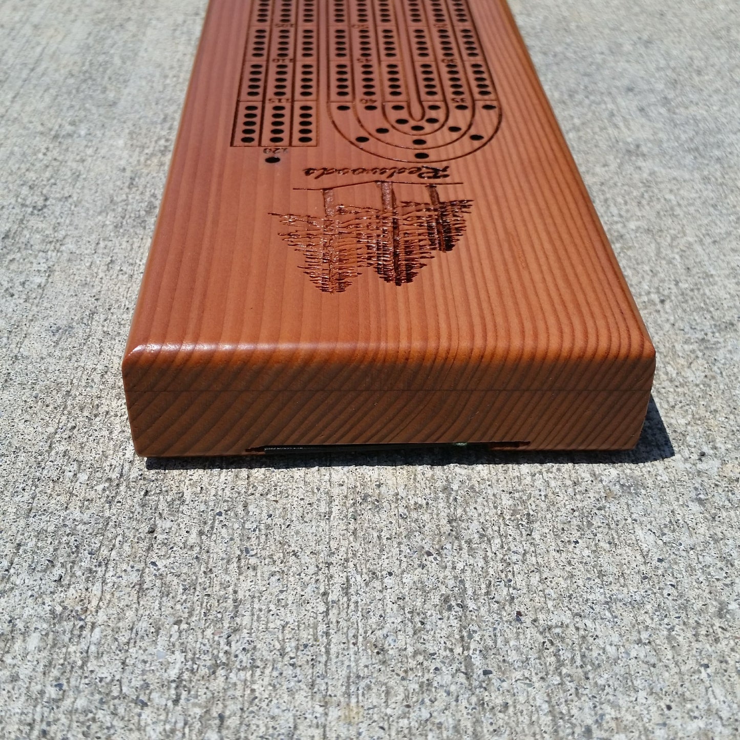 Redwood Wood Cribbage Board Handmade Laser Engraved 3 Player