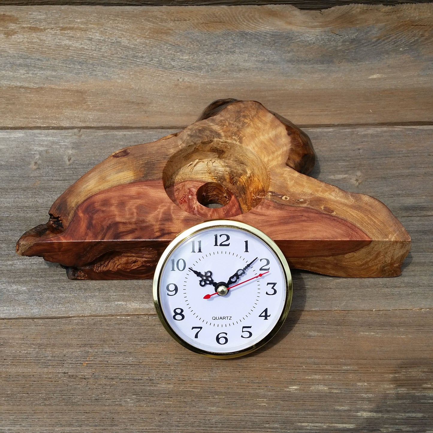 Wood Mantel Clock Handmade Redwood Desk Clock #D2018