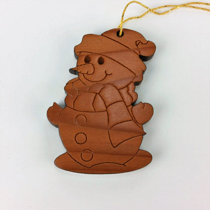 Snowman Christmas Ornament Wood Ornament California Redwoods Laser Cut Handmade Made in USA Collector Housewarming