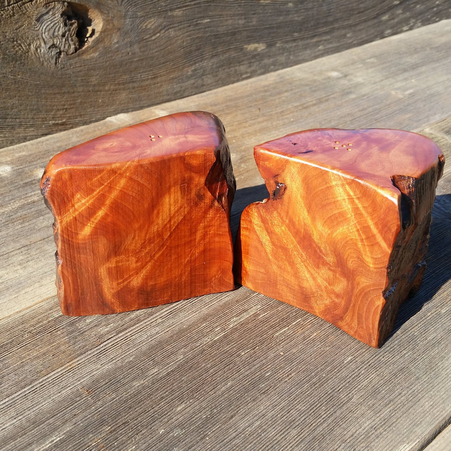 Salt and Pepper Shakers Set Rustic Wood Redwood Handmade #A2 Holiday Gift