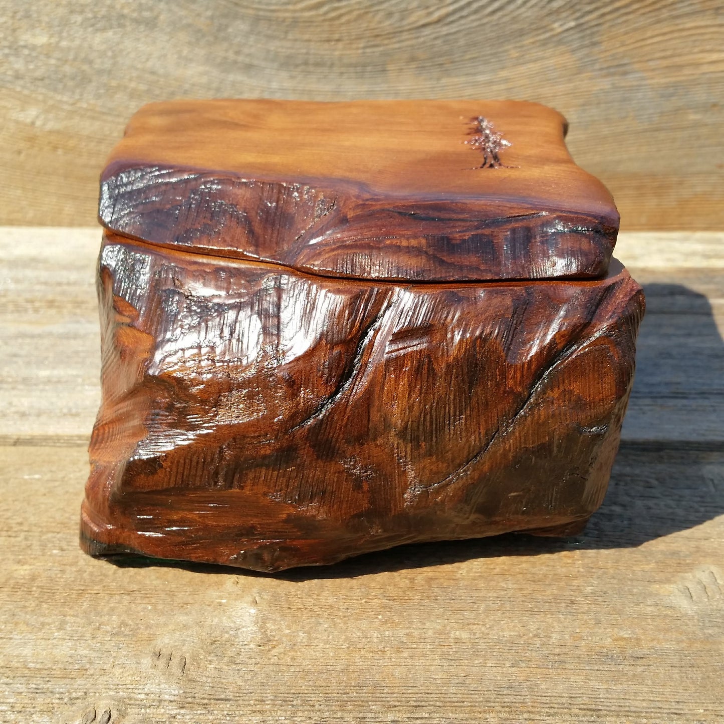 Wood Box Curly Redwood Tree Handmade #K Wood Valet