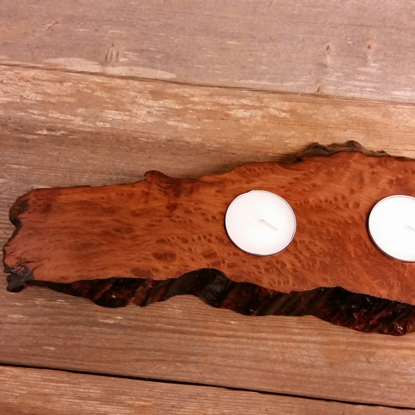 Redwood Candle Holder 2 Tealight Wood Rustic Home Decor #4