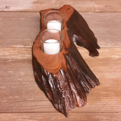 Redwood Candle Holder Rustic Glass 2 Votive Handmade Wood 5th Anniversary #T Wood Votive Candle Holder Rustic Home Decor