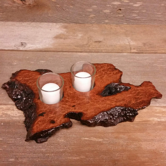 Votive Candle Holder Redwood Handmade Wood Candle Holder Glass 2 Candles 5th Redwood Burl One of a Kind Gift #W Natural Finish