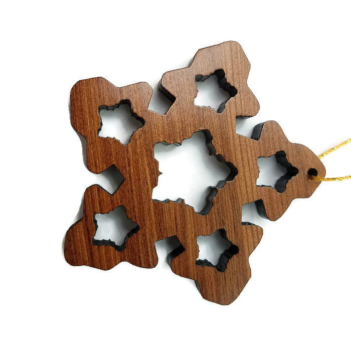 Handmade Wood Snowflake Christmas Ornament California Redwood Made in USA Laser Cut Winter Decor