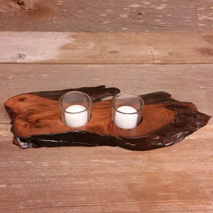 Redwood Candle Holder Rustic Glass 2 Votive Handmade Wood 5th Anniversary #T Wood Votive Candle Holder Rustic Home Decor