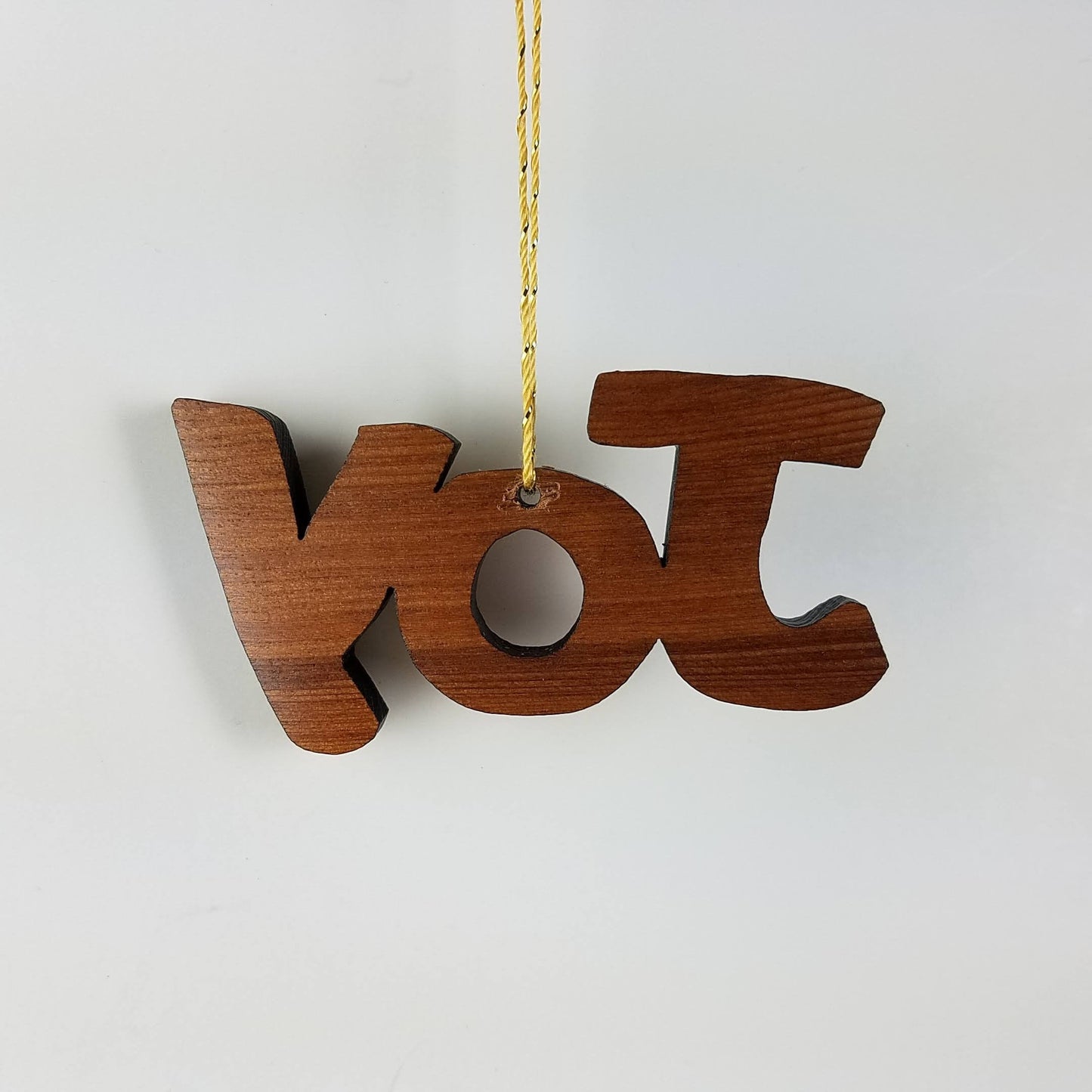 Joy Text Christmas Ornament Handmade Wood Ornament California Redwood Made in USA Laser Cut