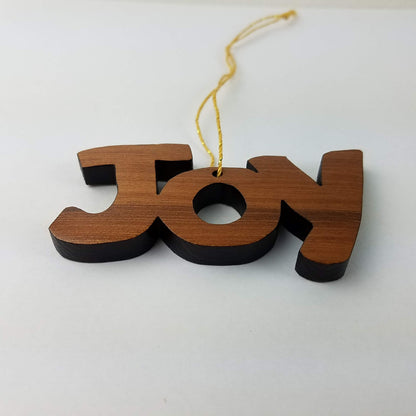 Joy Text Christmas Ornament Handmade Wood Ornament California Redwood Made in USA Laser Cut