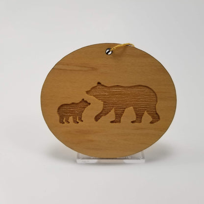 Bear and Cub Christmas Ornament California Redwood Souvenir Handmade Wood Ornament Collectible