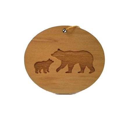 Bear and Cub Christmas Ornament California Redwood Souvenir Handmade Wood Ornament Collectible